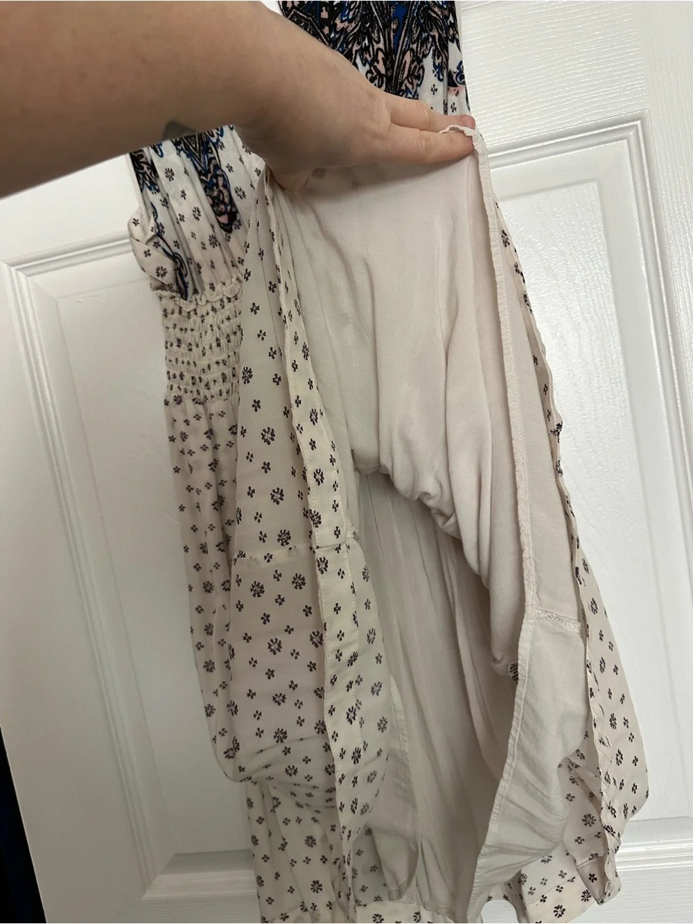 NWOT size Medium Free People Cream Midi Dress with Blue & Black Printed - Picture 5 of 7
